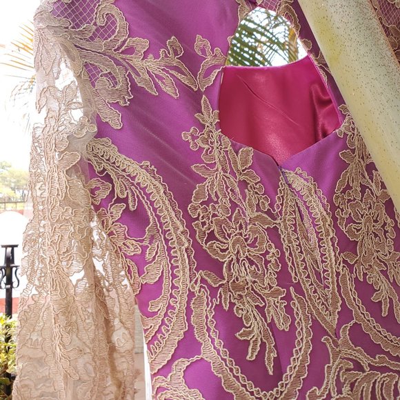 Ana Torres Fuchsia Column Mother of the Bride Taffeta Formal Gown - Picture 11 of 14